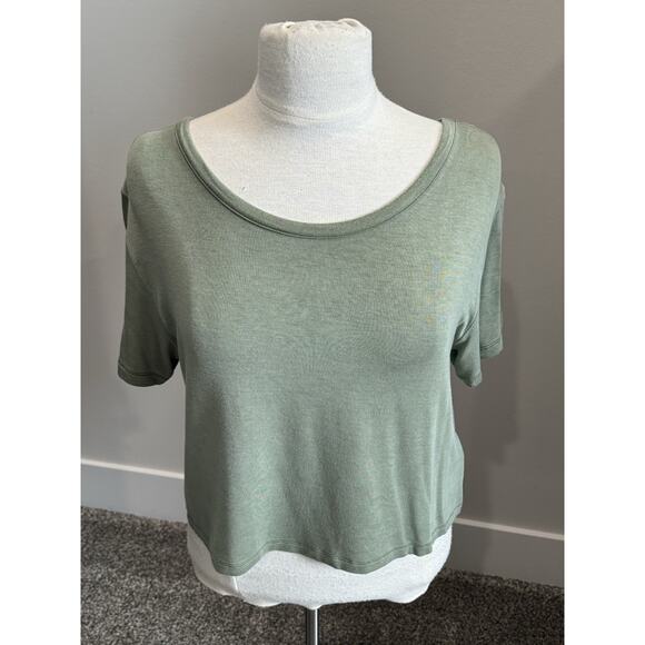 American Eagle Soft & Sexy Green Crop Tee Top Open Criss Cross Strap Back Medium - Picture 1 of 10